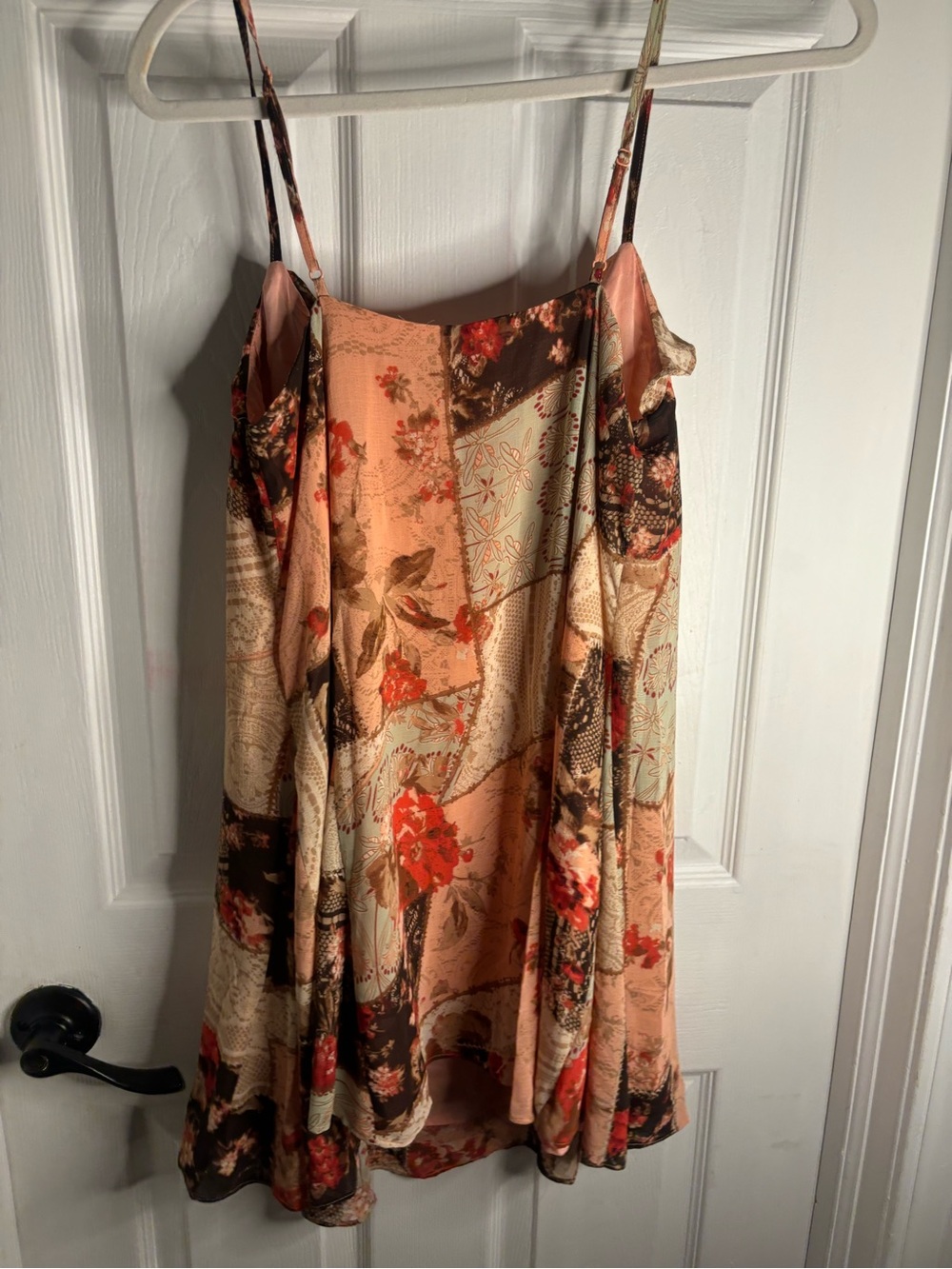 Floral Patchwork Spaghetti Strap Tank - Peach & Coral